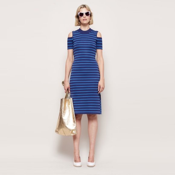GORMAN Lola Stripe Blue Cold Shoulder Midi Dress - Picture 2 of 9